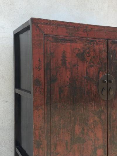 19th Century Antique Chinese Chinoiserie Hand Painted Lacquer Cabinet