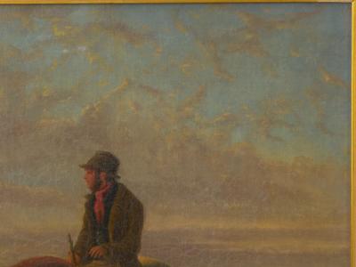19th Century Antique Equestrian Oil Landscape Painting of Figure w Horses