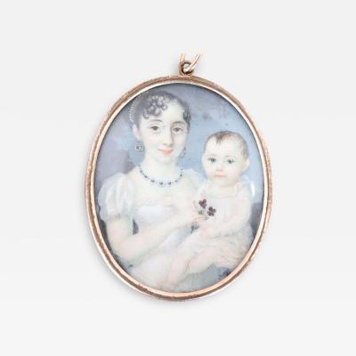 19th Century Antique Miniature Painted Portrait of Children
