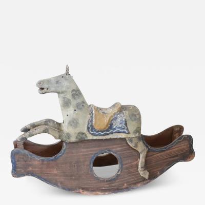 19th Century Antique Rocking Horse in Painted Wood and Paper Mache