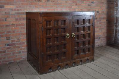 19th Century Arts Crafts Medieval Style Oak Cabinet