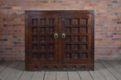 19th Century Arts Crafts Medieval Style Oak Cabinet