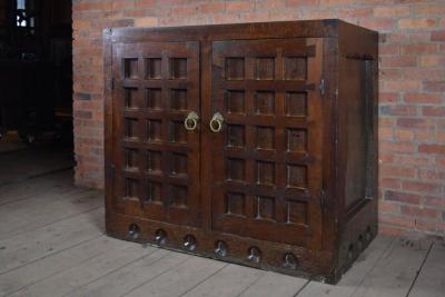 19th Century Arts Crafts Medieval Style Oak Cabinet
