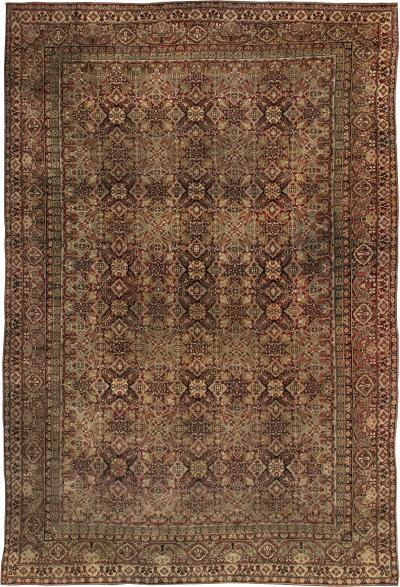 19th Century Authentic Indian Amritsar Botanic Handmade Wool Carpet