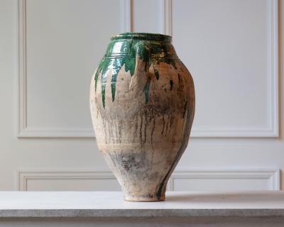 19th Century Balkan Terracotta Jar with Green Drip Glaze