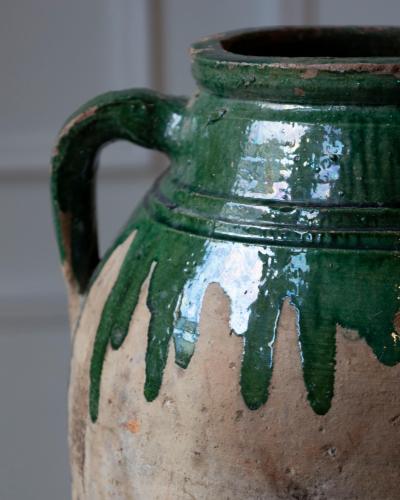 19th Century Balkan Terracotta Jar with Green Drip Glaze