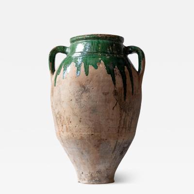 19th Century Balkan Terracotta Jar with Green Drip Glaze
