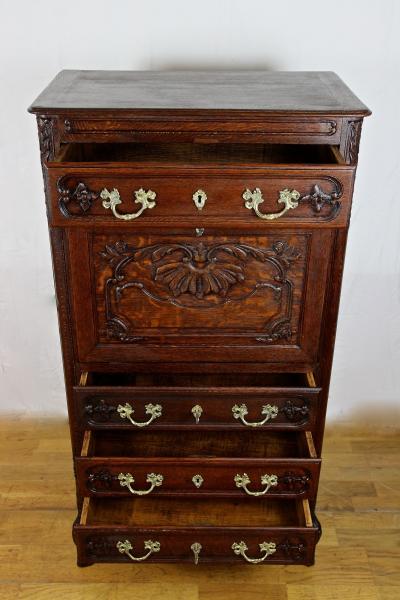 19th Century Baroque Revival Secretaire Cabinet Oak Handcarved AT ca 1870