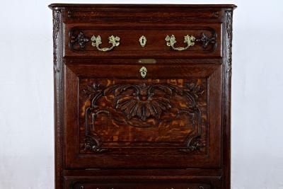 19th Century Baroque Revival Secretaire Cabinet Oak Handcarved AT ca 1870