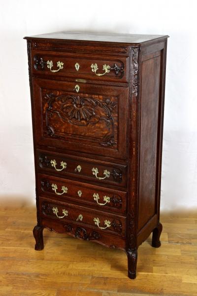 19th Century Baroque Revival Secretaire Cabinet Oak Handcarved AT ca 1870