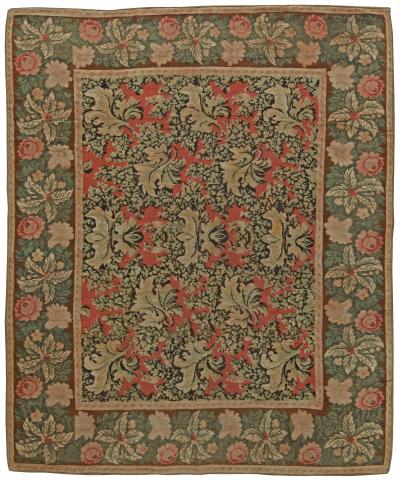 19th Century Bessarabian Brick Red Green Pale Moss and Pink Handmade Rug