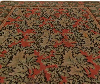 19th Century Bessarabian Brick Red Green Pale Moss and Pink Handmade Rug