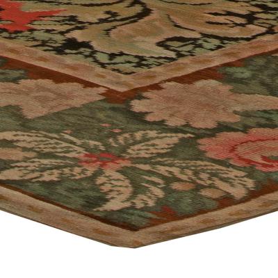 19th Century Bessarabian Brick Red Green Pale Moss and Pink Handmade Rug