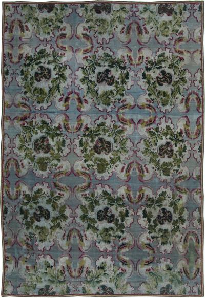 19th Century Bessarabian Floral Design Wool Rug in Deep Fuchsia Blue and Green