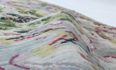 19th Century Bessarabian Floral Design Wool Rug in Deep Fuchsia Blue and Green