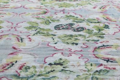 19th Century Bessarabian Floral Design Wool Rug in Deep Fuchsia Blue and Green