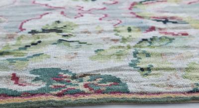 19th Century Bessarabian Floral Design Wool Rug in Deep Fuchsia Blue and Green
