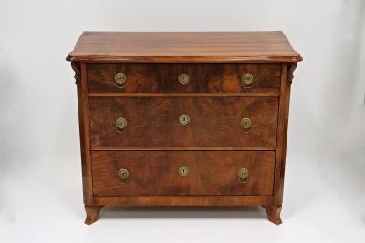 19th Century Biedermeier Chest Of Drawers With Carvings Nutwood AT ca 1860