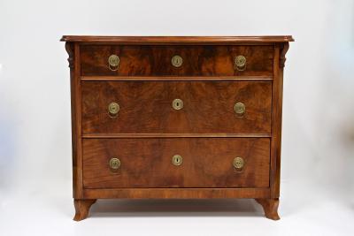 19th Century Biedermeier Chest Of Drawers With Carvings Nutwood AT ca 1860