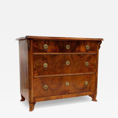19th Century Biedermeier Chest Of Drawers With Carvings Nutwood AT ca 1860