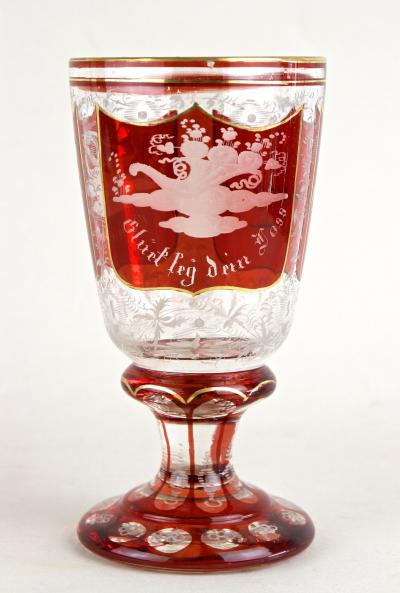 19th Century Biedermeier Glass Goblet Engraved Handpainted AT ca 1835