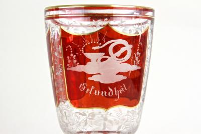 19th Century Biedermeier Glass Goblet Engraved Handpainted AT ca 1835