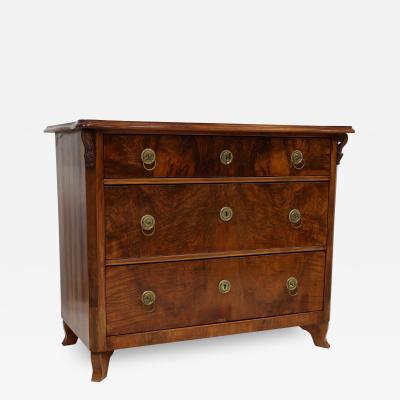 19th Century Biedermeier Nutwood Chest Of Drawers With Carvings AT ca 1850