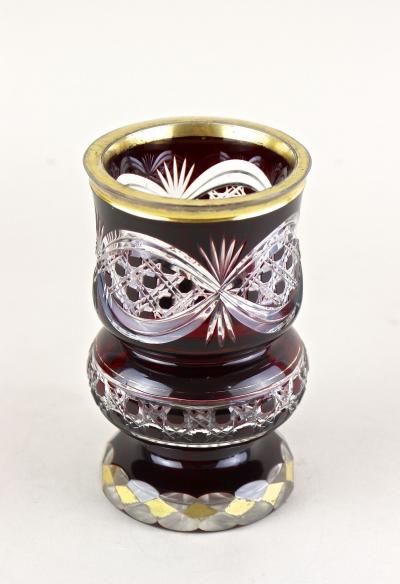 19th Century Biedermeier Ruby Red Overlay Glass Goblet Gilt Parts CZ ca 1840