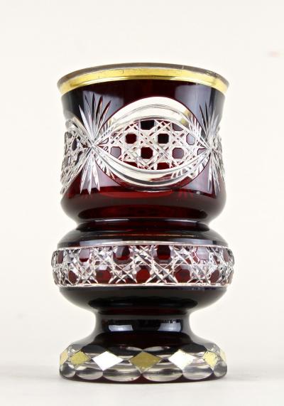 19th Century Biedermeier Ruby Red Overlay Glass Goblet Gilt Parts CZ ca 1840