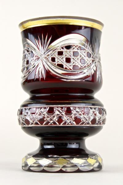 19th Century Biedermeier Ruby Red Overlay Glass Goblet Gilt Parts CZ ca 1840