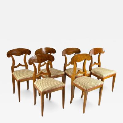 19th Century Biedermeier Shovel Dining Chairs Nutwood Set Of 6 AT ca 1830