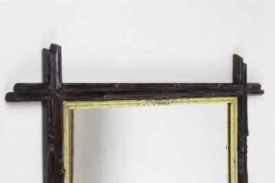 19th Century Black Forest Rustic Mirror Gilt Bars Hand Carved AT ca 1880