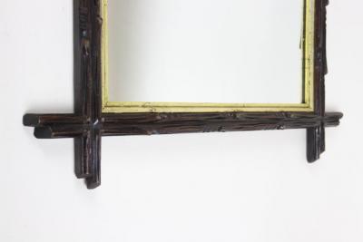 19th Century Black Forest Rustic Mirror Gilt Bars Hand Carved AT ca 1880
