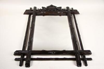 19th Century Black Forest Rustic Mirror with Coat of Arms Carving AT ca 1880