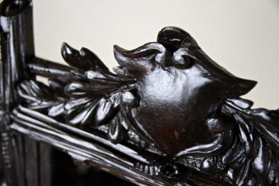 19th Century Black Forest Rustic Mirror with Coat of Arms Carving AT ca 1880