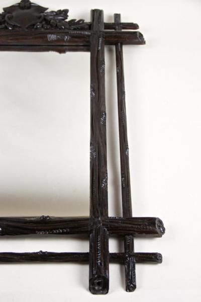 19th Century Black Forest Rustic Mirror with Coat of Arms Carving AT ca 1880