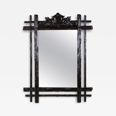19th Century Black Forest Rustic Mirror with Coat of Arms Carving AT ca 1880