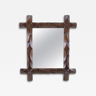 19th Century Black Forest Rustic Wall Mirror Hand Carved Austria circa 1890