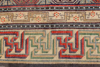 19th Century Bold Chinese Silk Rug in Red Black Beige and Brown