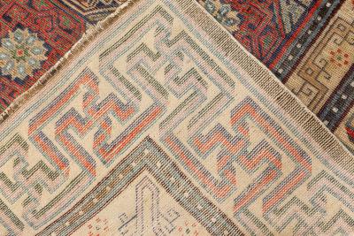 19th Century Bold Chinese Silk Rug in Red Black Beige and Brown