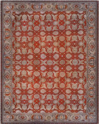 19th Century Bold Turkish Hereke Red Gray Handwoven Wool Carpet