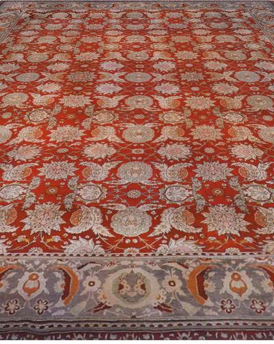 19th Century Bold Turkish Hereke Red Gray Handwoven Wool Carpet