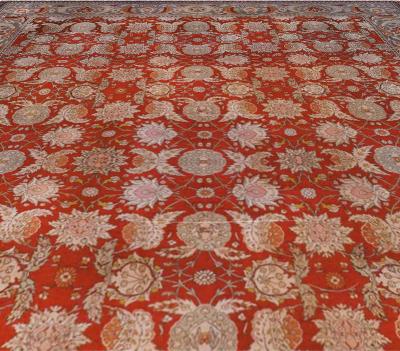 19th Century Bold Turkish Hereke Red Gray Handwoven Wool Carpet