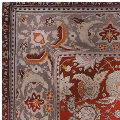 19th Century Bold Turkish Hereke Red Gray Handwoven Wool Carpet