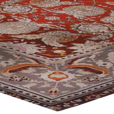 19th Century Bold Turkish Hereke Red Gray Handwoven Wool Carpet