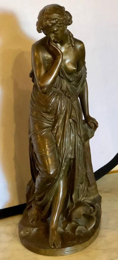 19th Century Bronze Sculpture of a Maiden in Neoclassical Form Signed E Carlier