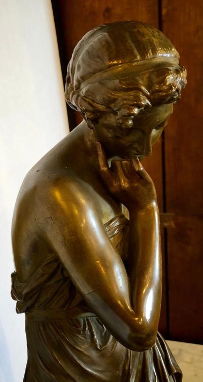 19th Century Bronze Sculpture of a Maiden in Neoclassical Form Signed E Carlier
