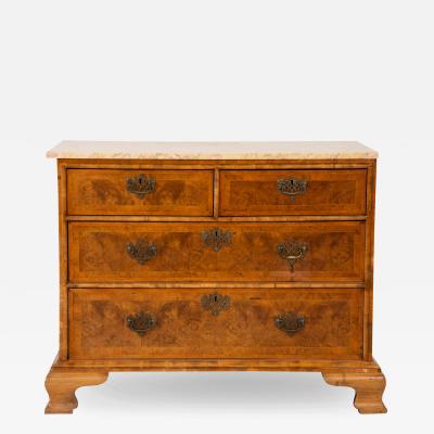 19th Century Burl Wood Chest of Drawers with Marble Top