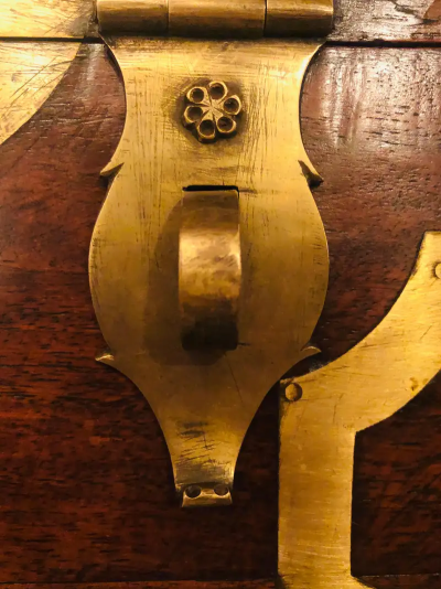 19th Century Campaign Vanity Dressing or Jewelry Box with Boule Inlay