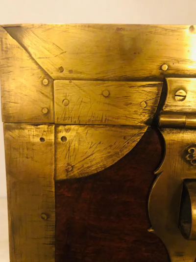 19th Century Campaign Vanity Dressing or Jewelry Box with Boule Inlay